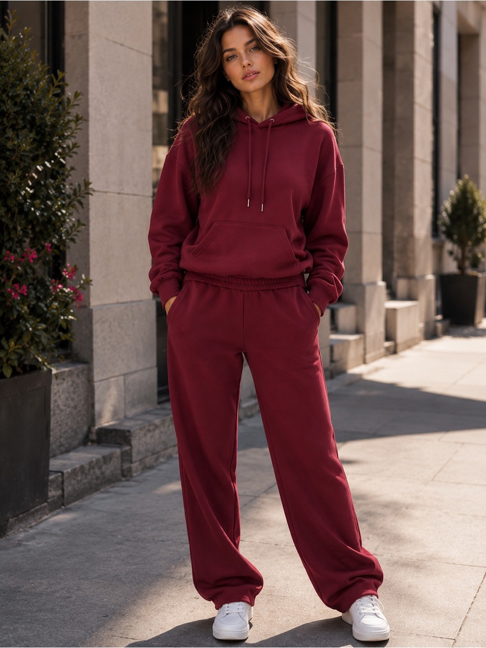 2pc Cozy Burgundy Hoodie & Jogger Set- Red